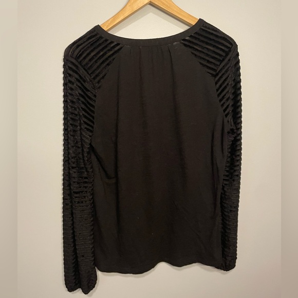 Lucky Brand Chenille Stripe Mix Top Long Sleeve Black Women’s Medium - Picture 5 of 5